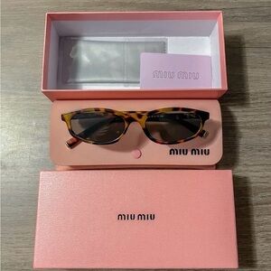 Miu Miu Tortoiseshell Sunglasses with Gold Logo Accents - Brown Lenses